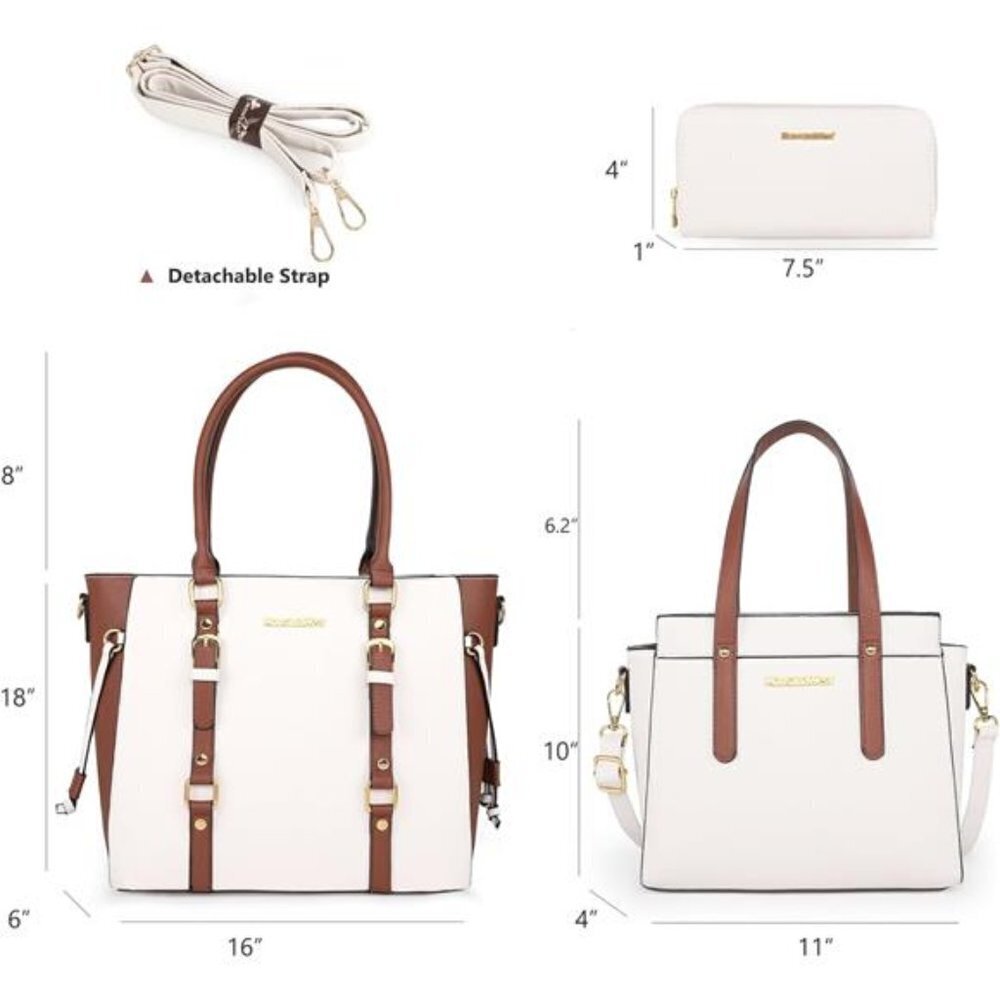 Montana West 3PCS Purses Women Tote Wallet Set Shoulder Bags Beige & Brown NEW - Picture 5 of 6